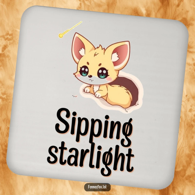 Funny Fennec Fox Comet Coaster: An excited fennec fox peeks from its burrow, gazing with wide eyes at a passing comet.