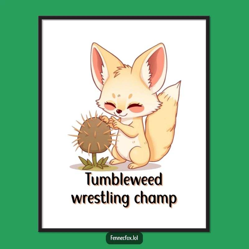Funny Fennec Fox Batting Tumbleweed Poster: Hilarious Desert Art Print Gift