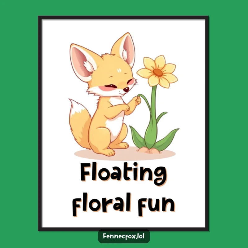 Funny Fennec Fox Flower Art Print - Playful Desert Scene Poster
