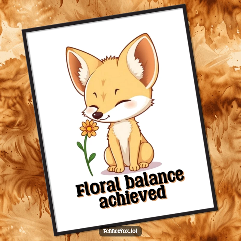Funny Fennec Fox poster of a cute fox delicately balancing a small desert flower on its nose.