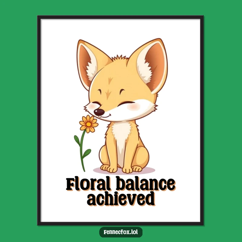 Funny Fennec Fox Flower Balance Poster: Delicate Desert Art Print Gift