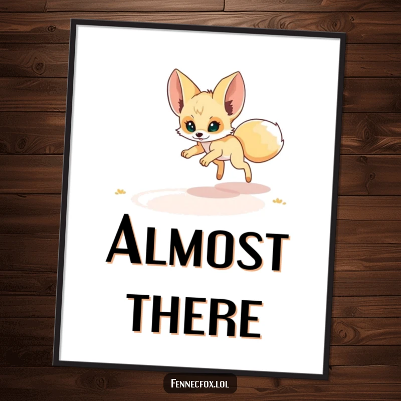 Funny Fennec Fox Poster: A fennec fox humorously attempts to catch a desert mirage, illustrating a funny, optimistic chase.