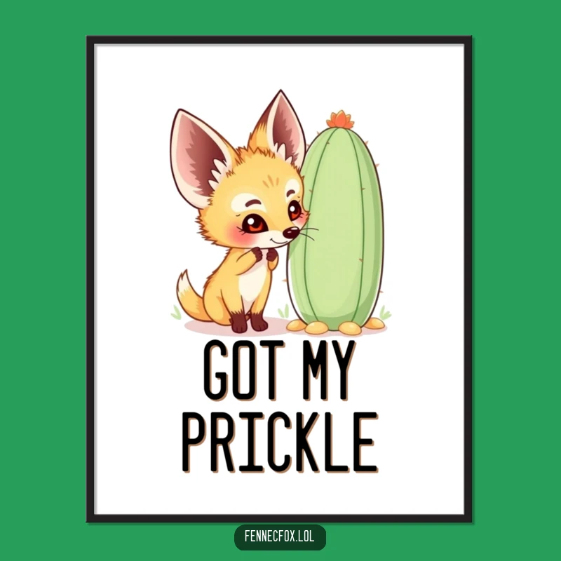 Funny Fennec Fox Poster - Happy Cactus Art, Quirky Desert Decor, Unique Gift
