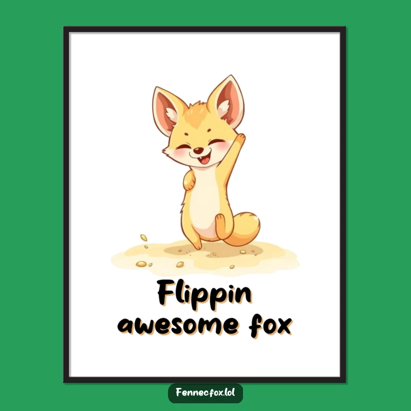 Funny Fennec Fox Poster - Joyful Sand Somersault Art, Playful Wall Decor, Gift