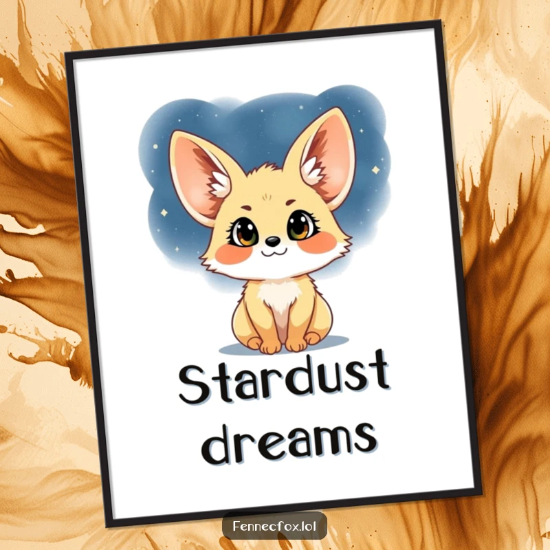 Funny Fennec Fox Poster: A captivating wall art print of a fennec fox with joyful eyes gazing at a dazzling, star-filled night sky.