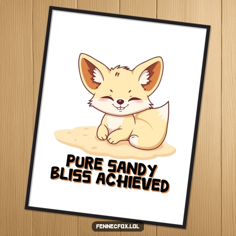 Funny Fennec Fox poster of a grinning fox joyfully rolling in soft, warm desert sand.