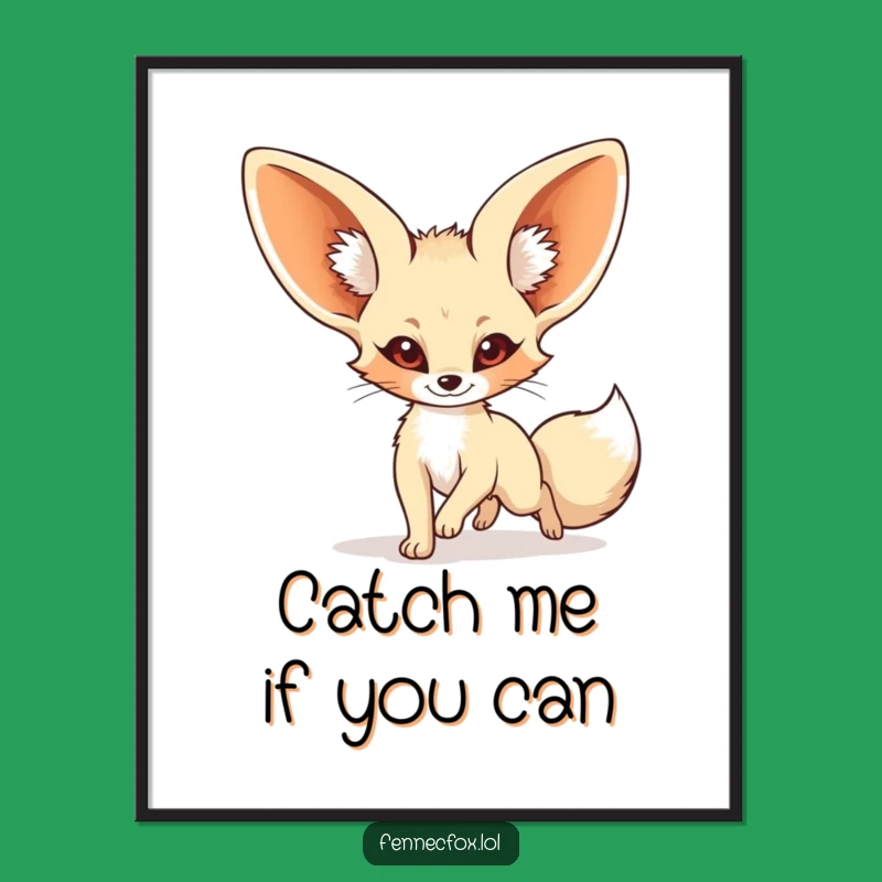 Hilarious Fennec Fox Tail Chase Poster: Funny Cartoon Animal Wall Art, Perfect Gift