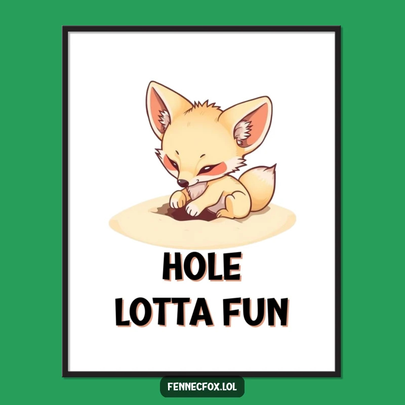 Funny Fennec Fox Digging Poster - Energetic Desert Art for Walls