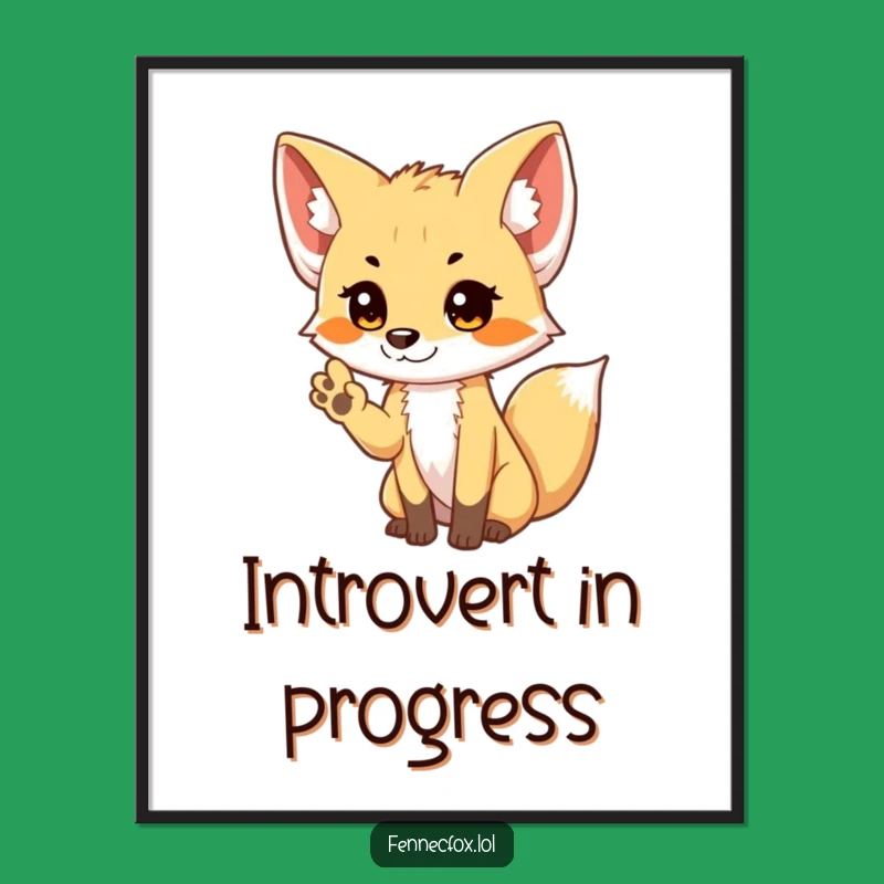 Charming Shy Fennec Fox Waving Paw Poster: Cute & Funny Wall Art Gift