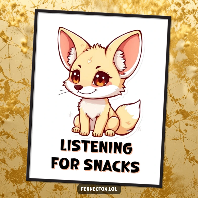 Funny fennec fox poster depicting a character with enormous ears, emphasizing its attentive and listening nature.
