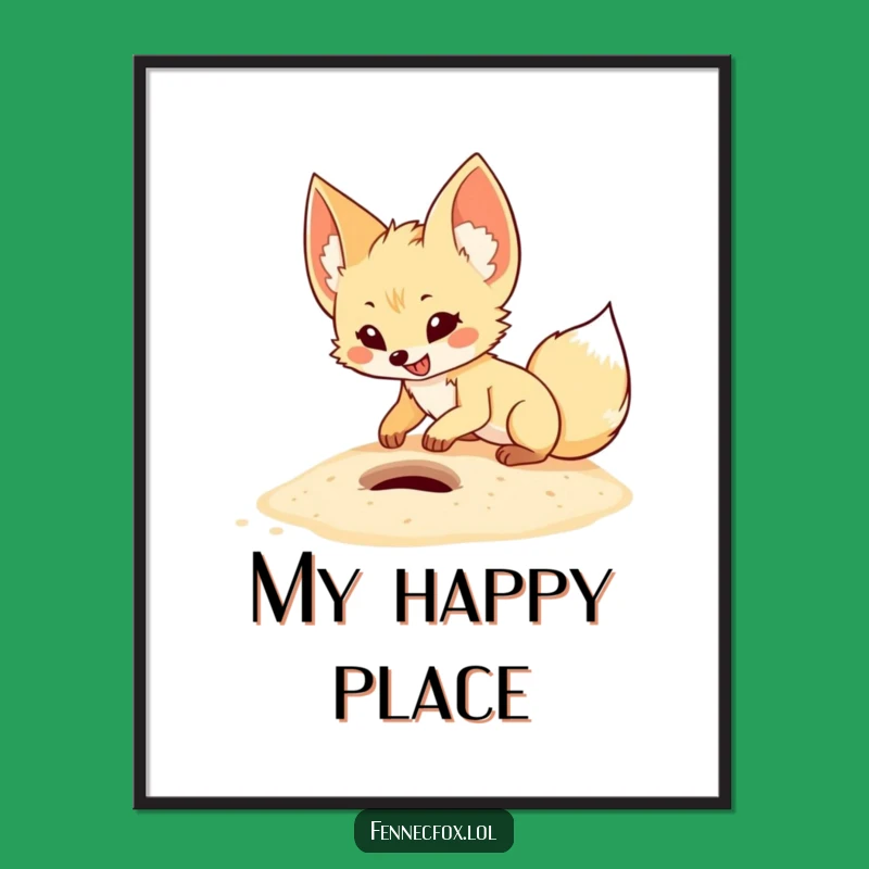 Funny Fennec Fox Digging Poster: Energetic Cartoon Art, Perfect Gift