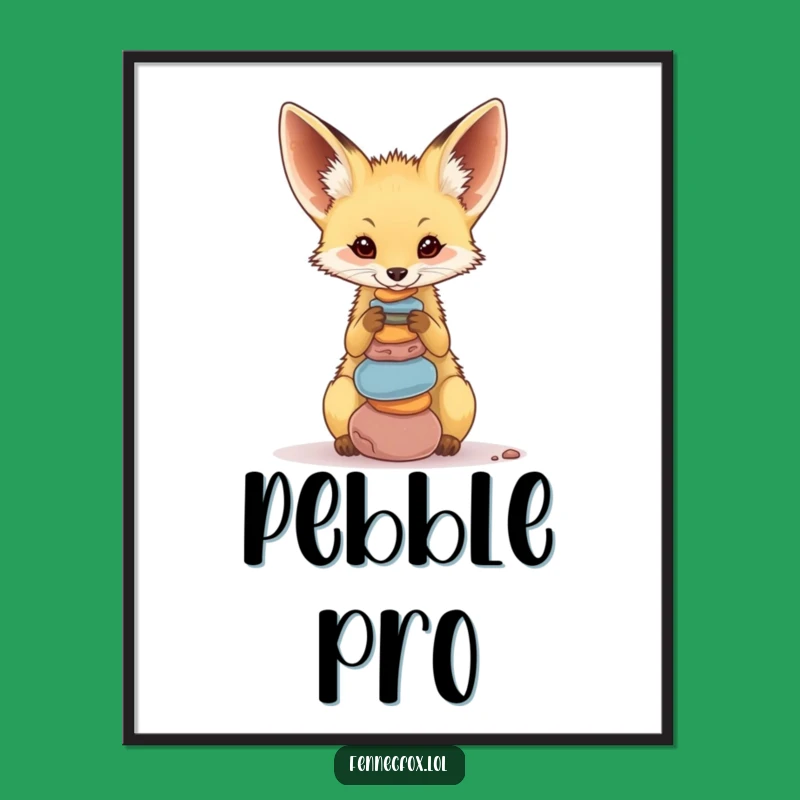 Funny Fennec Fox Pebble Balance Poster: Whimsical Wall Art, Unique Humorous Gift