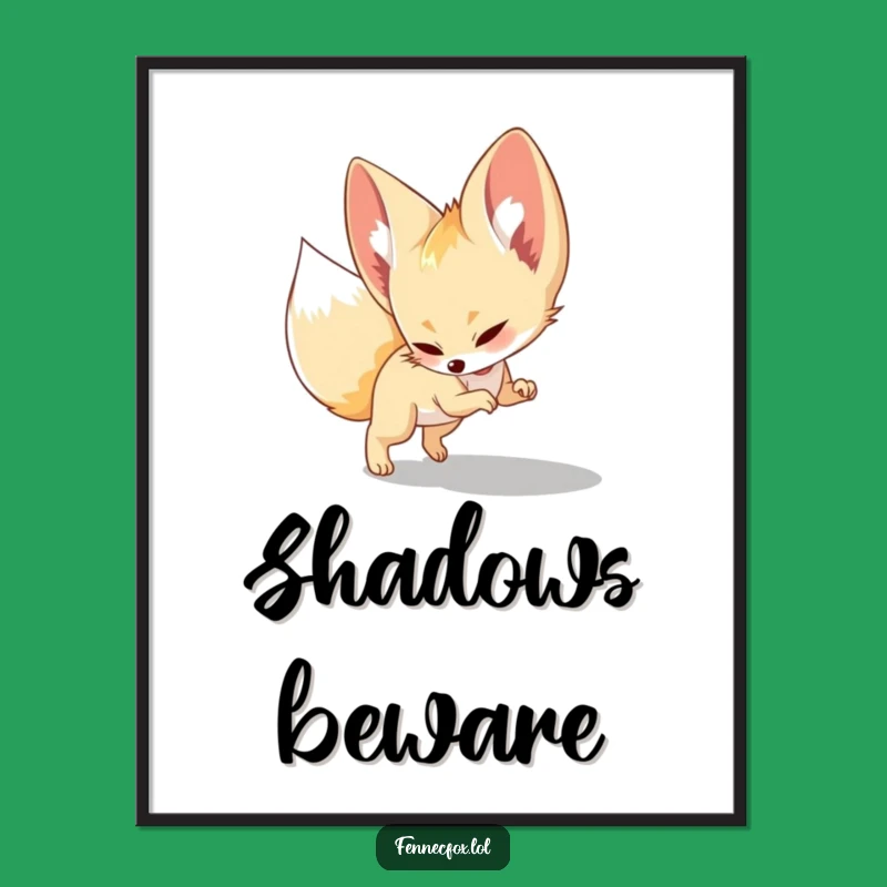 Funny Fennec Fox Poster: Playful Pounce on Shadow Art Print Gift