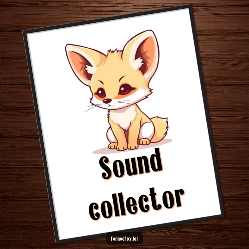 Funny fennec fox with ears perked, listening intently to a distant sound, featured on a poster for humorous wall decor.