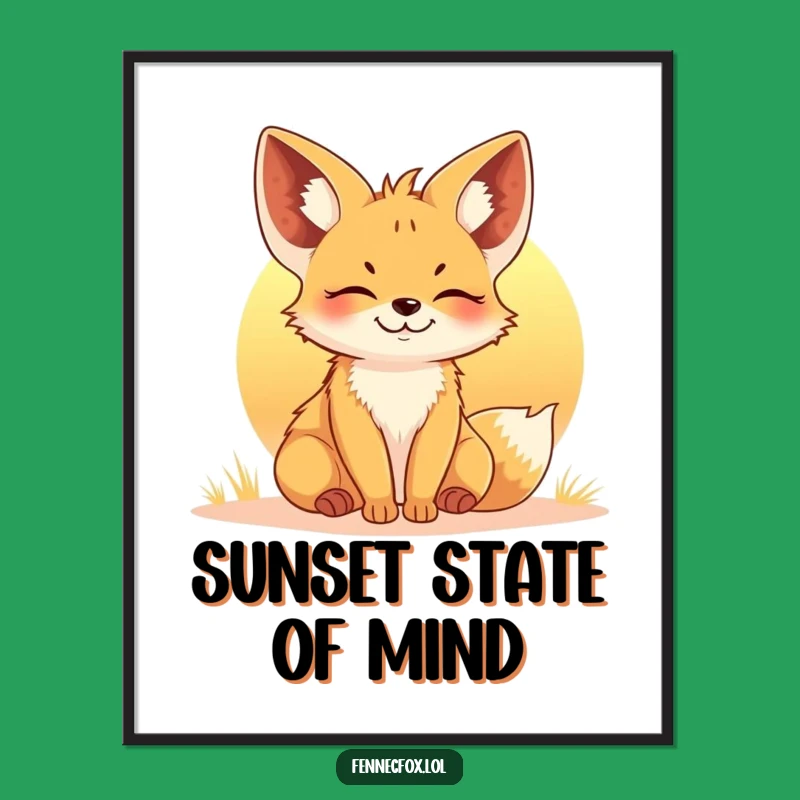 Funny Fennec Fox Sunset Poster: Happy Desert Scene Art - Wall Decor Gift
