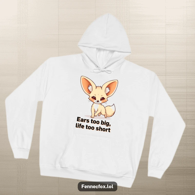 Funny fennec fox hoodie featuring a cartoon desert fox with enormous ears caught in a hilarious, never-ending tail-chasing spree.
