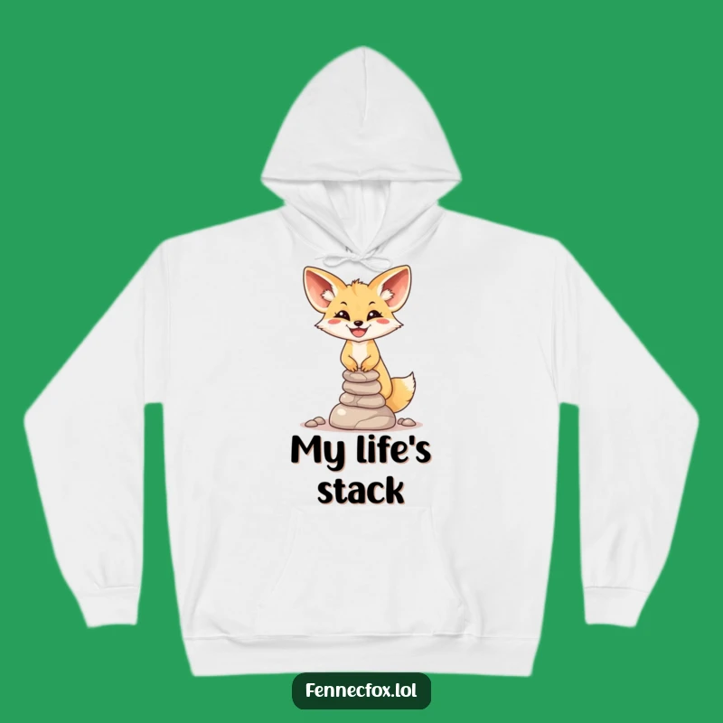 Funny Fennec Fox Balance Hoodie: Smiling Stone Master - Cozy Humorous Gift