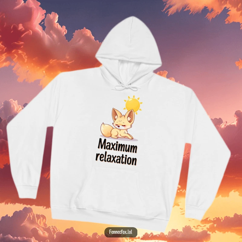 Funny Hoodie, a fennec fox stretching luxuriously under the warm sun, perfect for cozying up and relaxing.