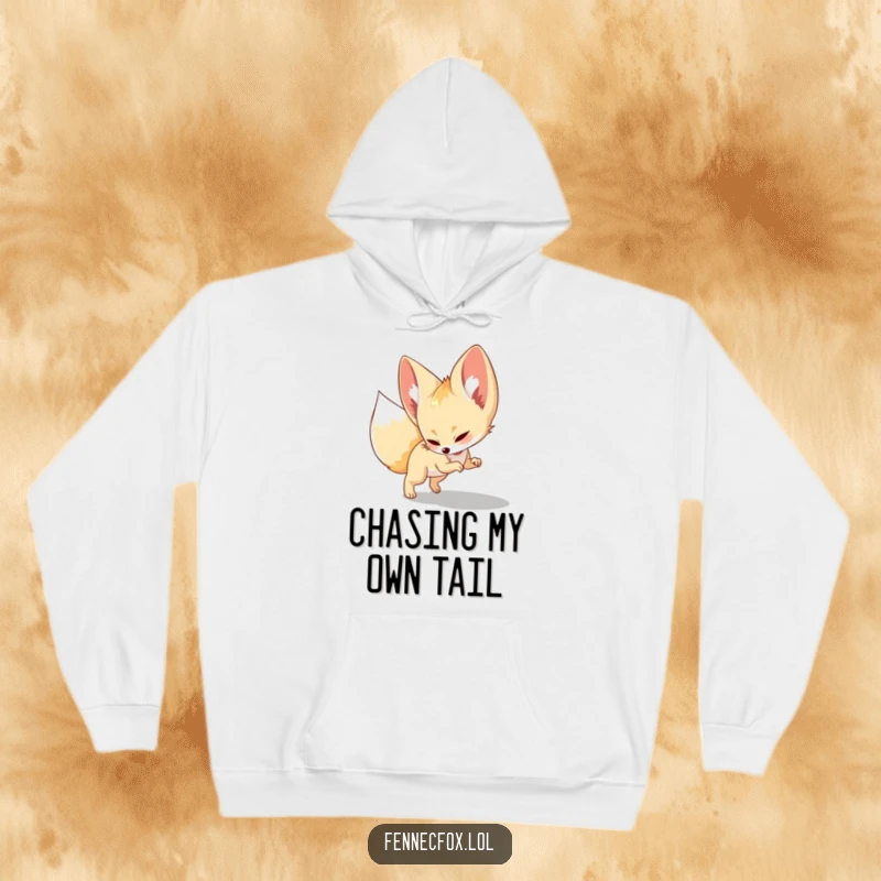 Funny Hoodie, a fennec fox energetically pouncing on its shadow, perfect for cozying up with a playful vibe.