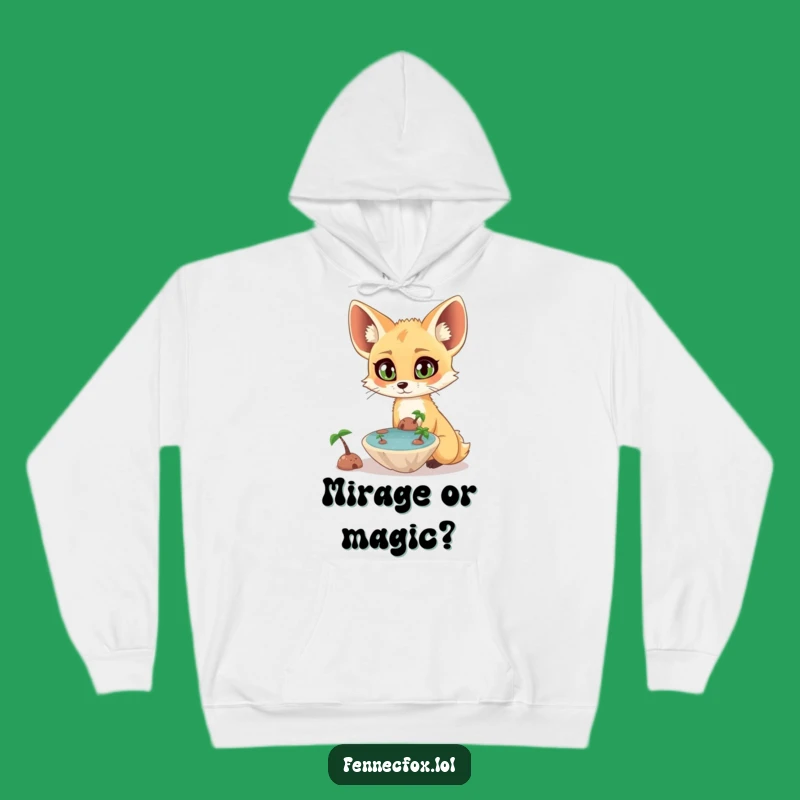 Funny Fennec Fox Hoodie: Surprised Fox Watching Floating Oasis, Cozy Funny Gift!