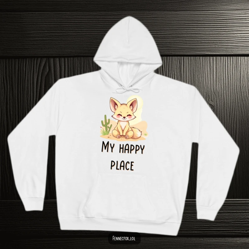 Funny Fennec fox hoodie featuring a character enjoying a warm sunbeam, perfect for lounging and feeling happy.