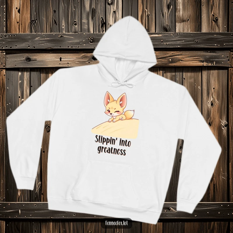 Funny Fennec Fox Hoodie: A fennec fox winks as it slides down a sand dune, bringing cozy humor and desert charm.