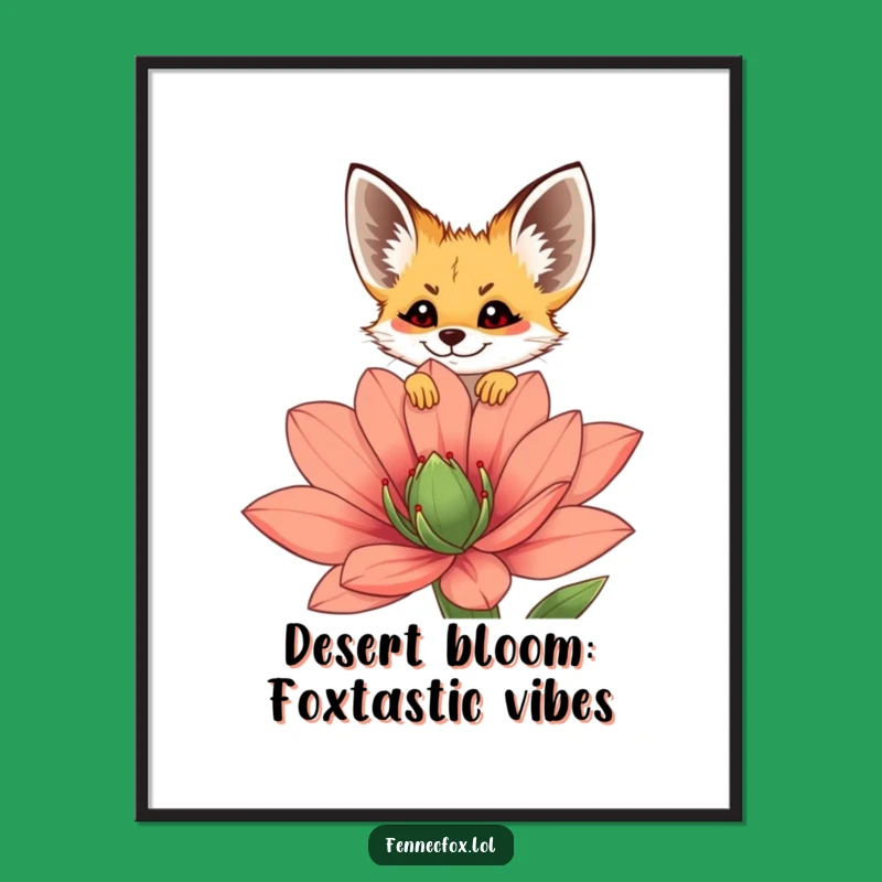 Free Printable Wall Art: Cheerful Fennec Fox & Flower, Funny Downloadable Art