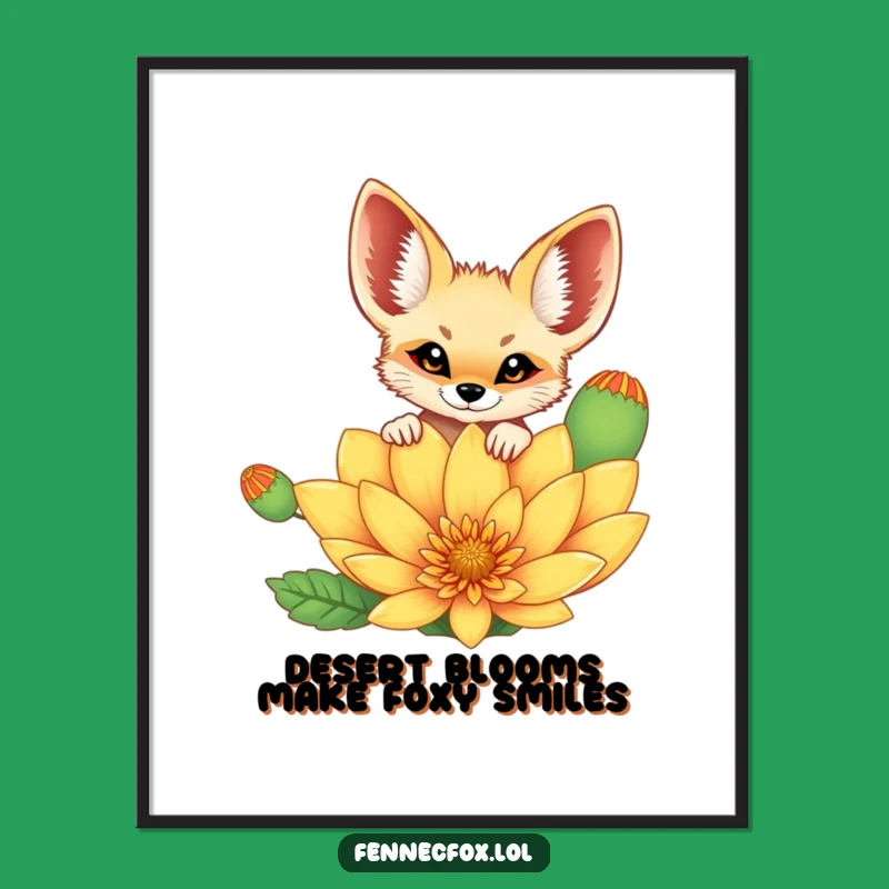 Free Printable Wall Art: Cheerful Fennec Fox Flower Peek, Funny Downloadable Decor