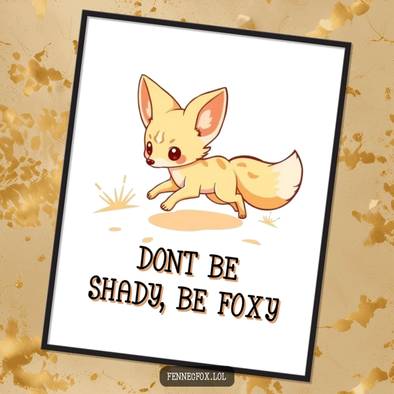 Funny Free Printable Wall Art of a fennec fox scampering across a sandy landscape, charming DIY decor.