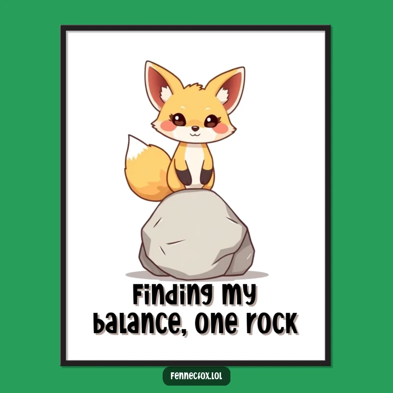 Funny Free Printable Wall Art: Fennec Fox Rock Balance - Zen Downloadable Decor