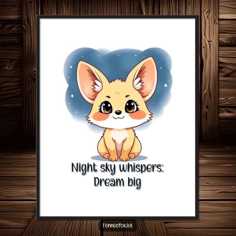 Funny Free Printable Fennec Fox Wall Art, a happy fox looking up at a starry night, adding dreamy wonder to decor.
