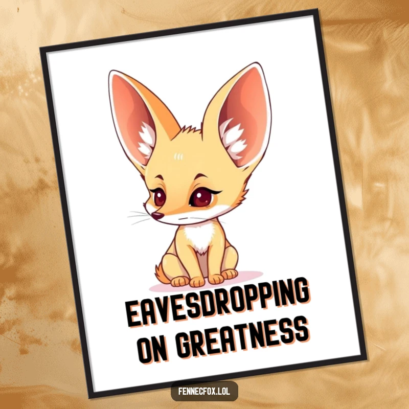 Funny Free Printable Wall Art: A fennec fox with enormous ears perked, intently listening, adding a humorous and charming touch to decor.