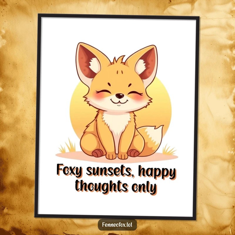 Funny Free Printable Wall Art: A contented fennec fox basking in the serene glow of a setting desert sun.