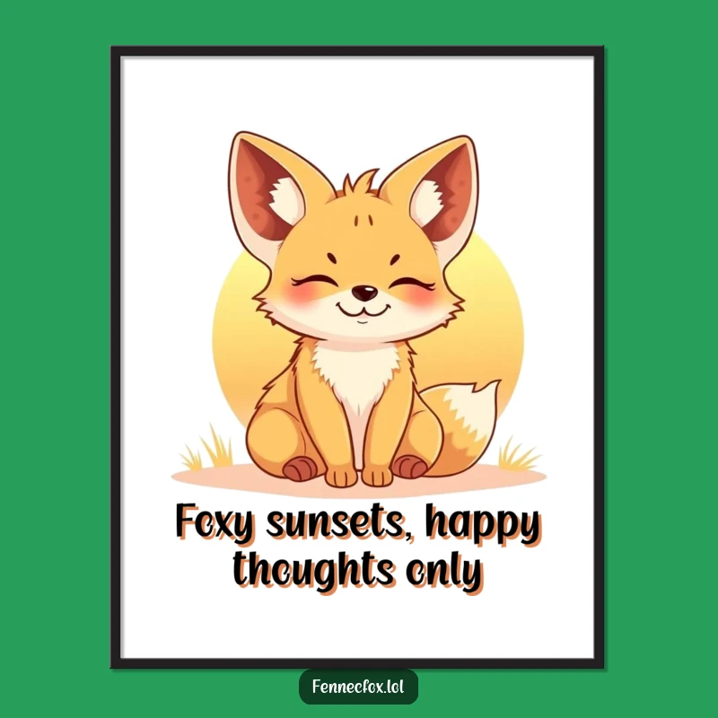Free Printable Wall Art: Contented Fennec Fox Sunset Vibes - Funny Downloadable Desert Decor