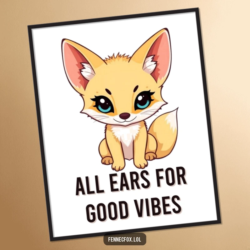 Funny Free Printable Wall Art: A fennec fox with its prominent ears perked, listening intently to the world. A humorous downloadable.