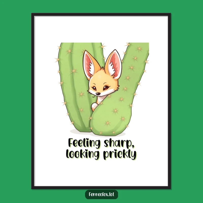 Funny Free Printable Fennec Fox Wall Art: Cactus Humor in Desert Downloadable Decor