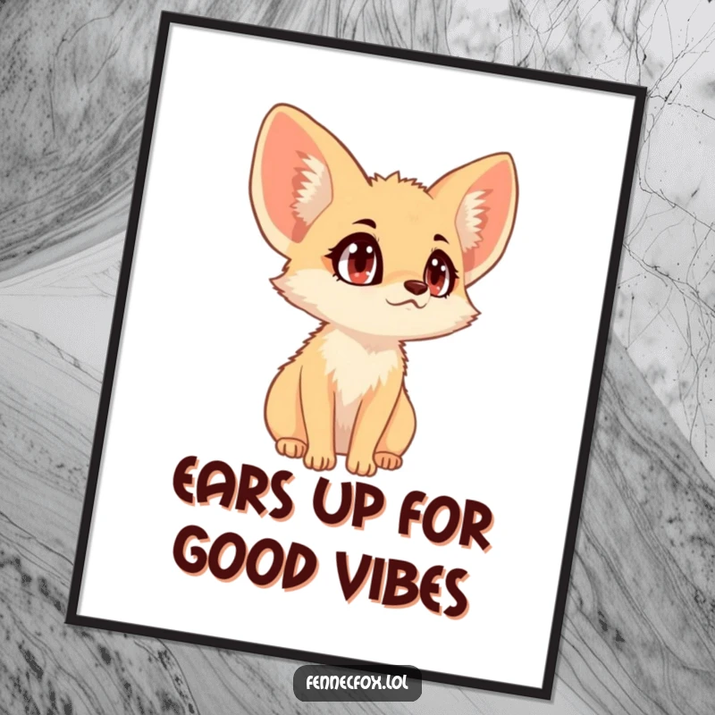 Funny Free Printable Fennec Fox Wall Art: A fennec fox with large, expressive eyes is captivated by a distant sound.