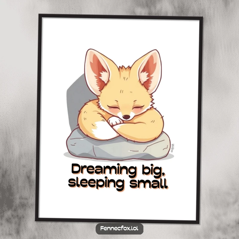 Funny Free Printable Wall Art: A cute fennec fox in deep sleep under a rock, perfect for relaxing desert-themed decor.