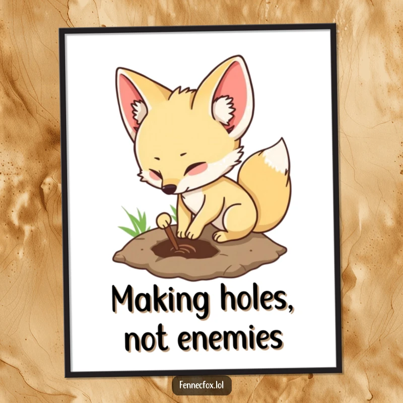 Funny Free Printable Fennec Fox Art: A playful fox digging a shallow hole in the sand with joy.