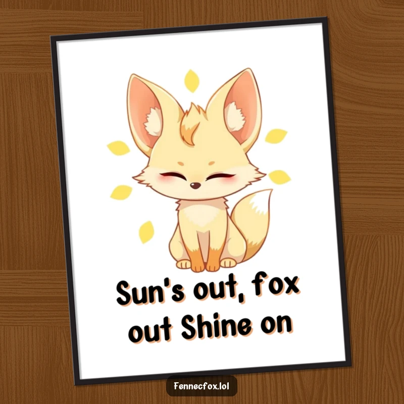 Funny Free Printable Wall Art: Fennec fox character blinking slowly, squinting in bright sun, depicted with dry humor.