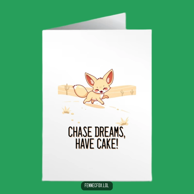 Birthday Mirage Card: Playful Fennec Fox Chase, Free Printable Funny Greeting, Dreamy Downloadable Gift