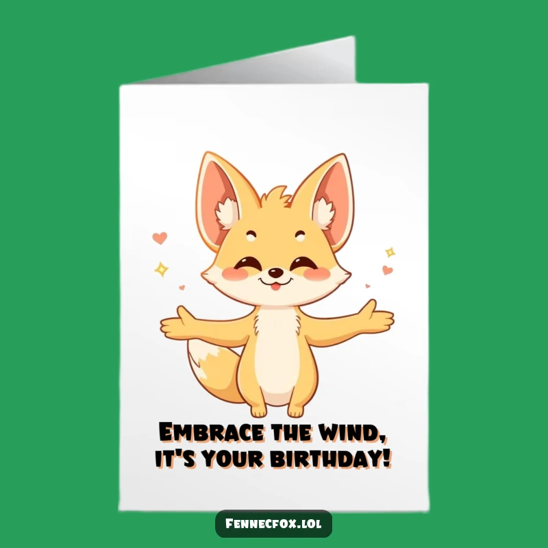 Free Printable Birthday Card: Fennec Fox Embracing Breeze - Joyful Downloadable Gift