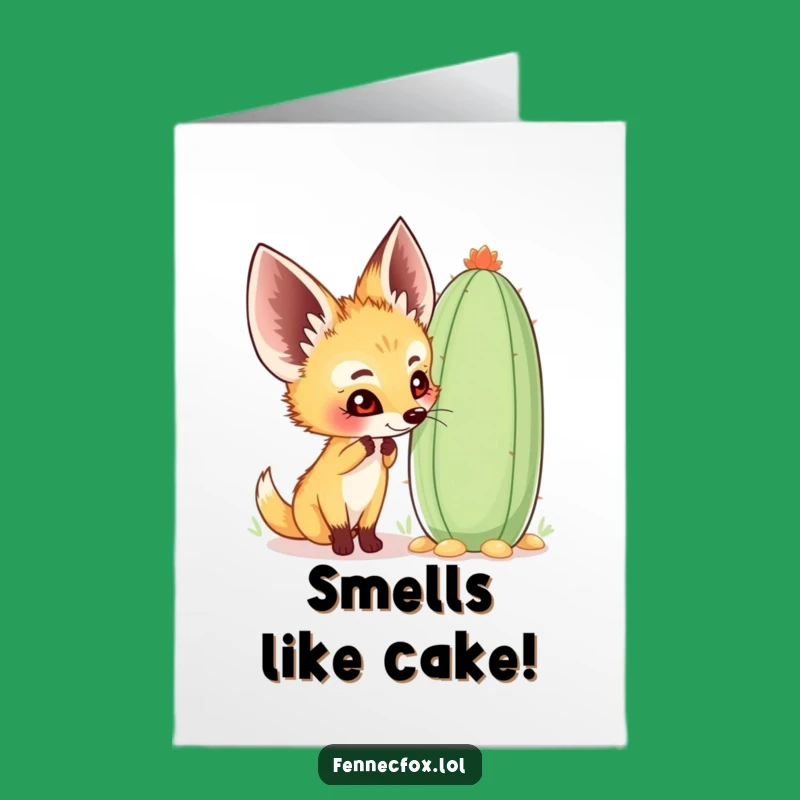 Free Printable Birthday Card: Curious Fennec Fox & Cactus Smiles!, Funny Gift