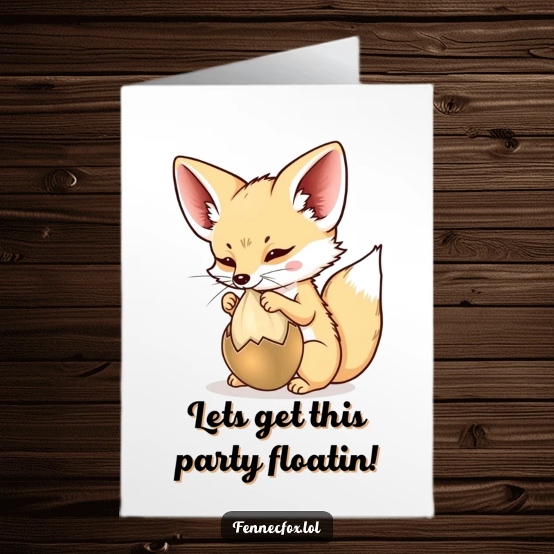 Funny Free Printable Birthday Card of a fennec fox batting at a floating seed pod, perfect for a humorous DIY gift.