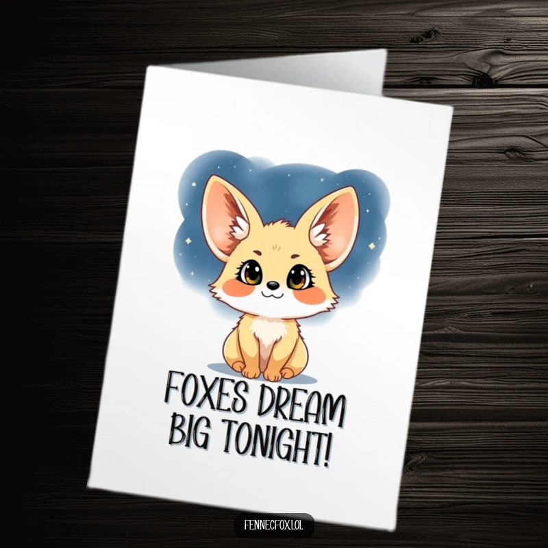 Funny Free Printable Fennec Fox Birthday Card, a happy fox gazing at a starry night sky, perfect as a downloadable gift.