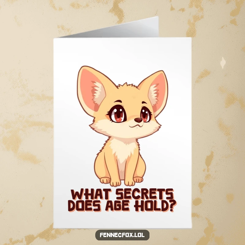 Funny Free Printable Fennec Fox Birthday Card: A fennec fox with huge eyes intently listens to a far-off noise.