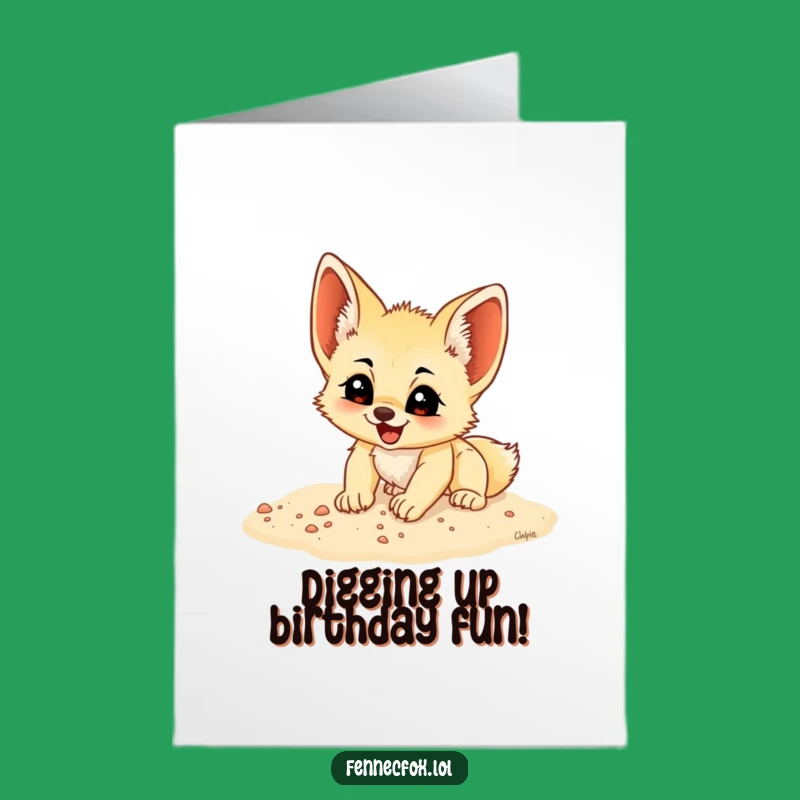 Funny Fennec Fox Digging Birthday Card: Free Printable DIY Gift for Party Fun