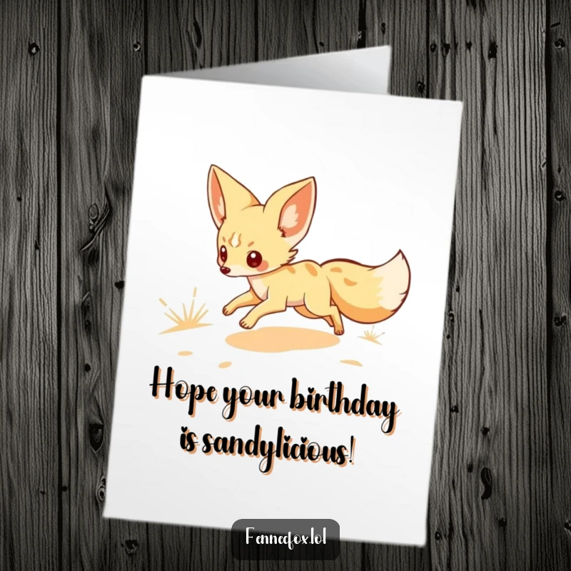 Funny Free Printable Birthday Card featuring a fennec fox scampering, a playful DIY gift.