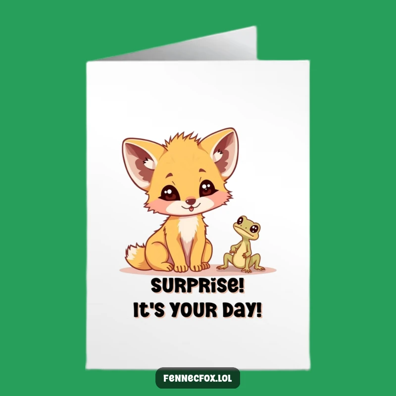 Free Printable Birthday Card: Surprised Fennec Fox Funny Downloadable Gift
