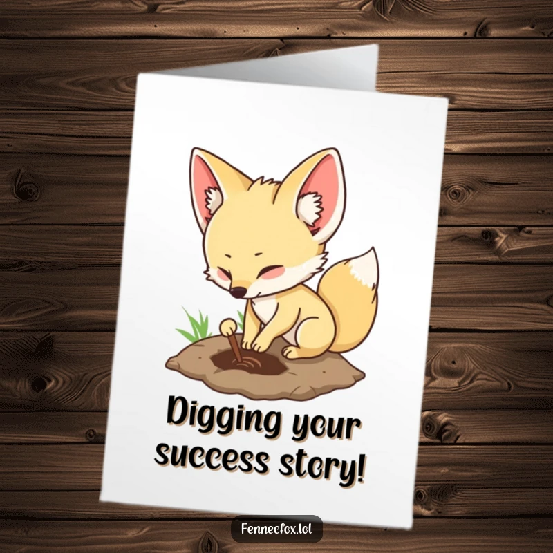 Funny Free Printable Fennec Fox Congrats Card: A fox mid-dig, celebrating a new venture with a smile.